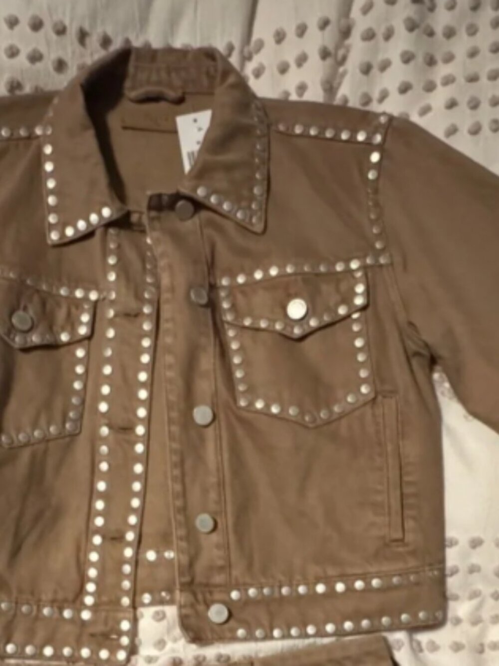 Blank NYC Tan Denim Jacket with Silver Studs